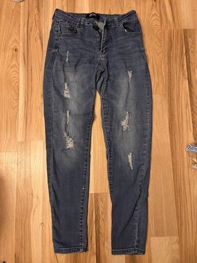 Wax Jean Women’s Distressed Skinny Jeans - Dark Blue